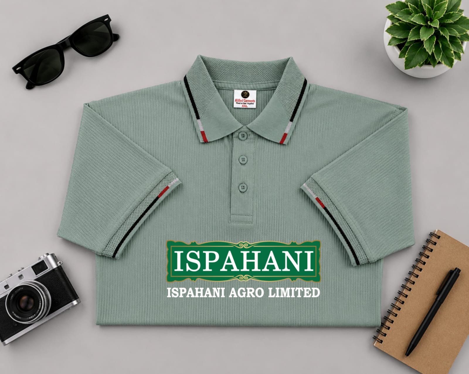 Box Mesh Fabric Polo Sage Green T-Shirt (130–140 GSM) – আপনার ডিজাইন দিয়ে প্রিন্ট করে নিন