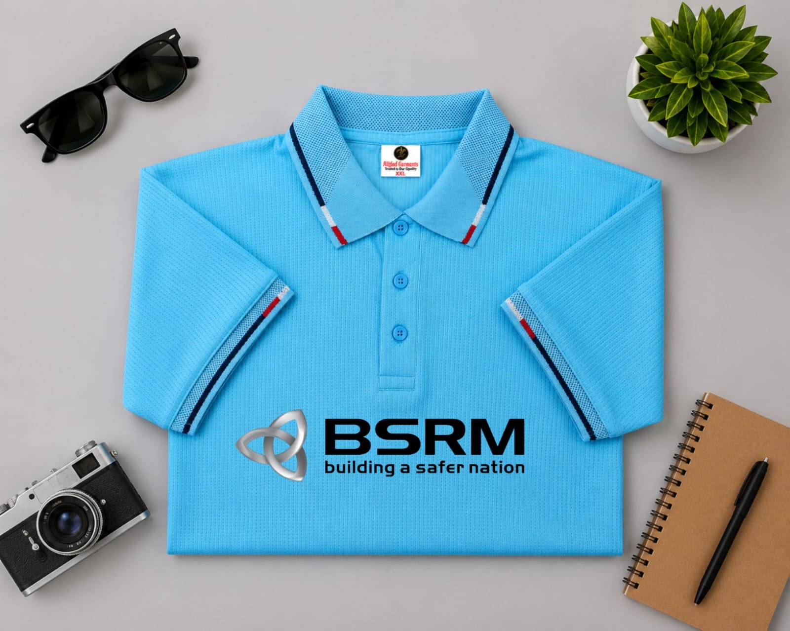 Box Mesh Fabric Polo Sky Blue T-Shirt (130–140 GSM) – আপনার ডিজাইন দিয়ে প্রিন্ট করে নিন